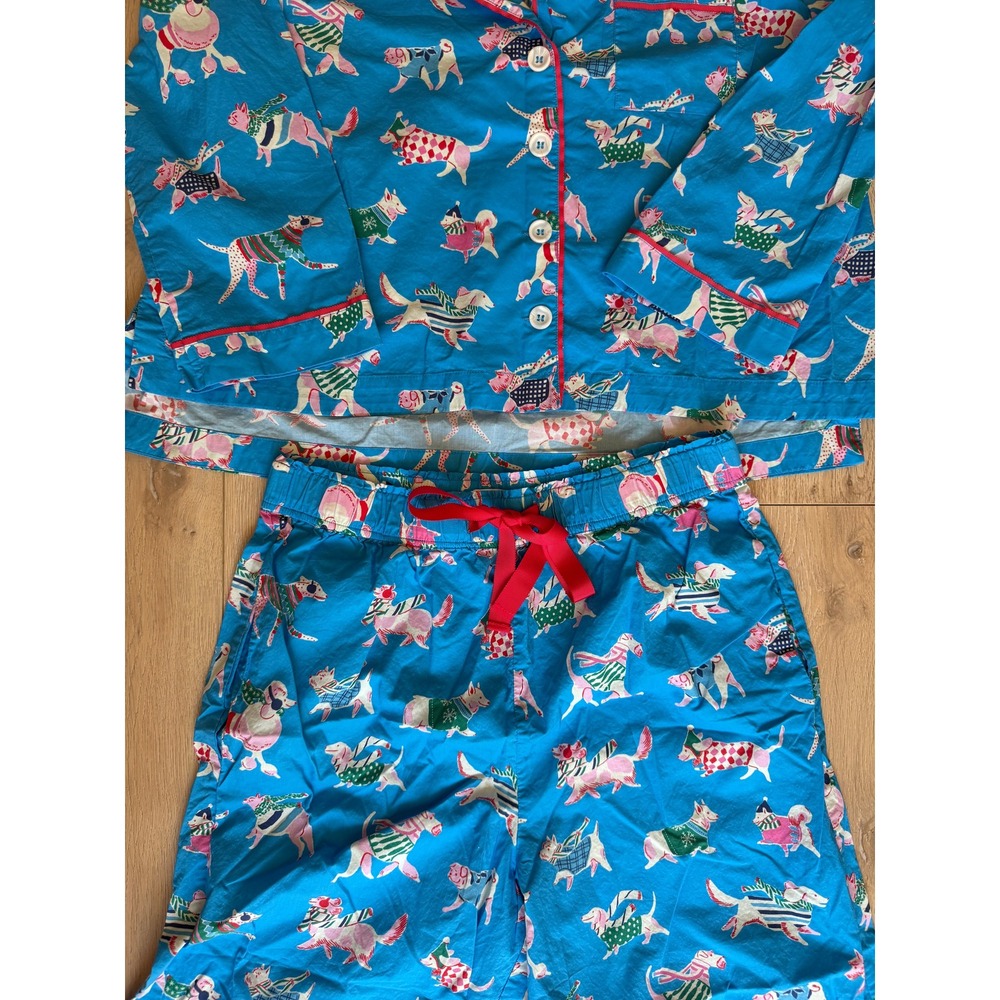 MERSEA Women's M Blue Dog Print Cotton Pajama Set Long Sleeve Button Top & Pants - Picture 6 of 10